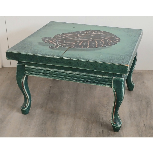 FOOT STOOL W/ HAND PAINTED TURTLE DESIGN