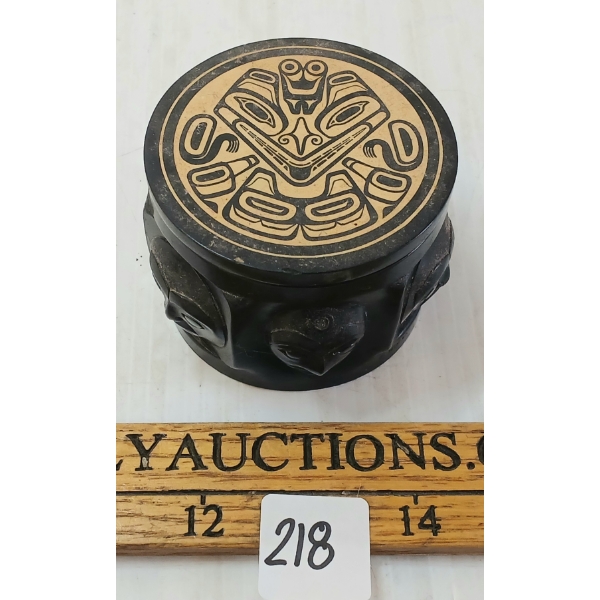 BOMA CARVED TRIBAL FACES TRINKET BOX