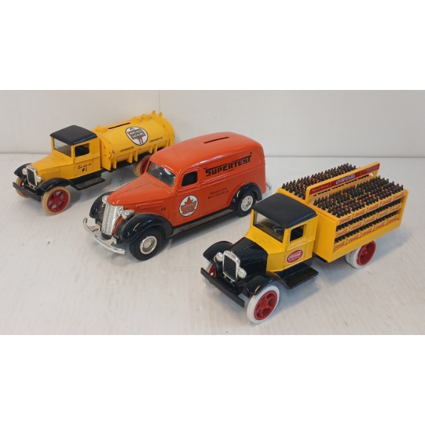 LOT OF 3 - ERTL & LIBERTY CLASSICS SUPERTEST, WHITE ROSE & COCA-COLA DIECAST COIN BANKS