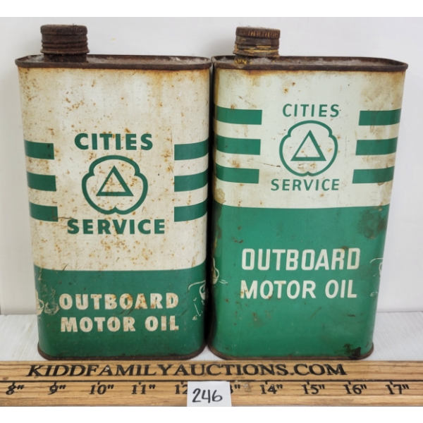 LOT OF 2 - CITIES SERVICE OUTBOARD MOTOR OIL QT CANS