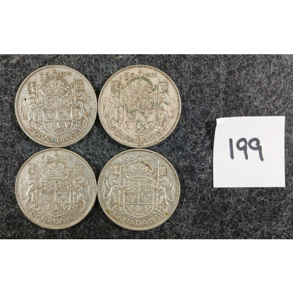 LOT OF 4 - 1951 CDN 50 CENT SILVER COINS