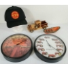 Image 1 : LOT OF 5 - MASSEY-HARRIS CAP, 1947 FORD PICKUP, ROWBOAT & BATTERY OP WALL MOUNT CLOCK & THERMOMETER