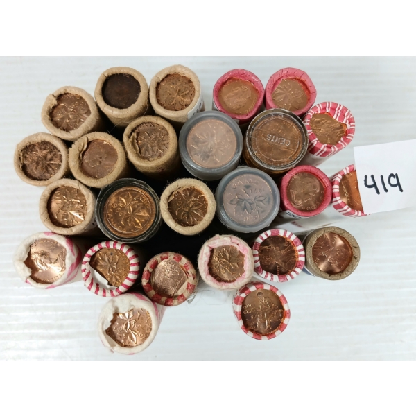 LOT OF 25 - U.S. & CDN CENT ROLLS - INCL 1968 & 1969, ETC