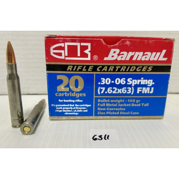 AMMO: 20X BARNAUL .30-06 SPRG - 168 GR FMJ