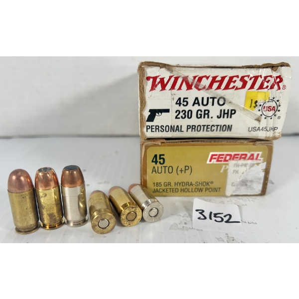 AMMO: 100X MIXED .45 ACP - 185 GR HP & 230 GR HP & FMJ