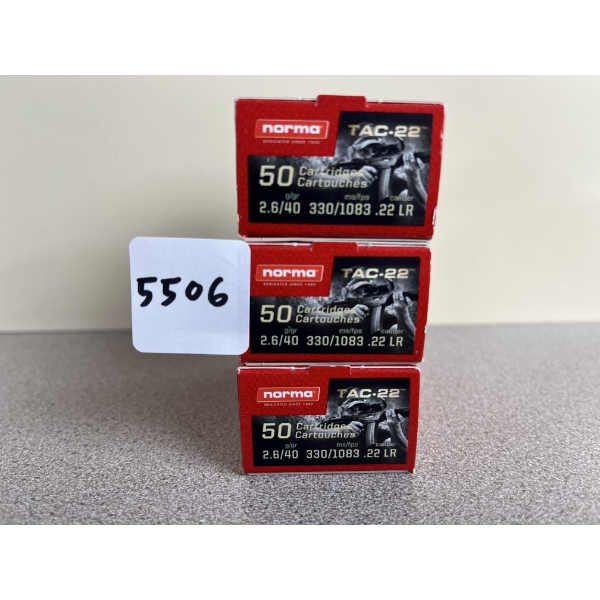AMMO: 150X NORMA TAC-22 .22 LR 40 GR. LRN