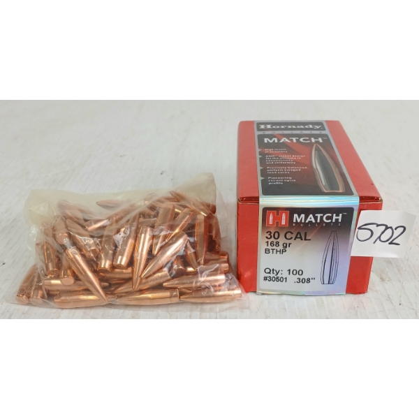 BULLETS: 100X HORNADY .30CAL - 168GR - BTHP