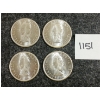 Image 2 : LOT OF 4 - 1962 CDN 50 CENT SILVER COINS