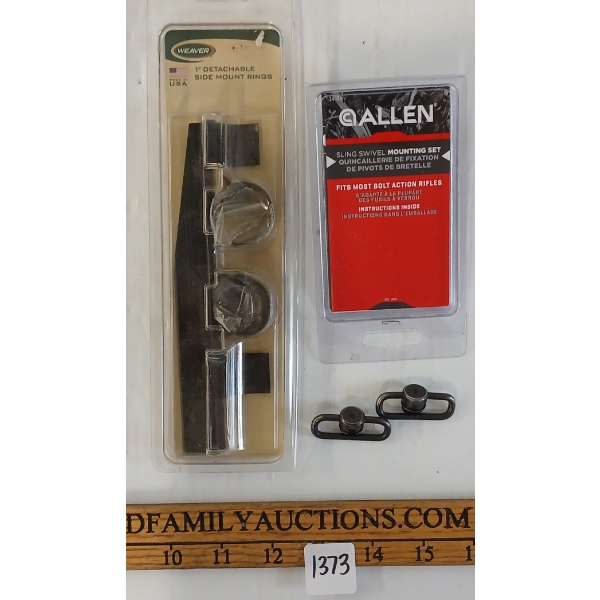 LOT OF 3 - WEAVER 1 IN DETACHABLE SIDE MOUNT RINGS, SLING SWIVEL MOUNTING SET & MOSSBERG SWIVELS