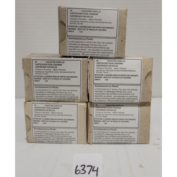 AMMO: 100X 7.62 X 39 FMJ SURPLUS - SEALED