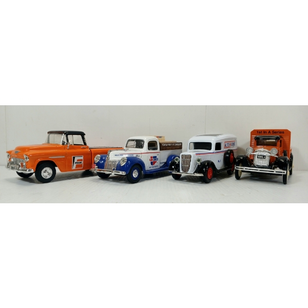 LOT OF 4 - ERTL / LIBERTY CLASSICS DIECAST MODELS - ALLIS-CHALMERS, CAR QUEST, FRAM & AUTO SENSE
