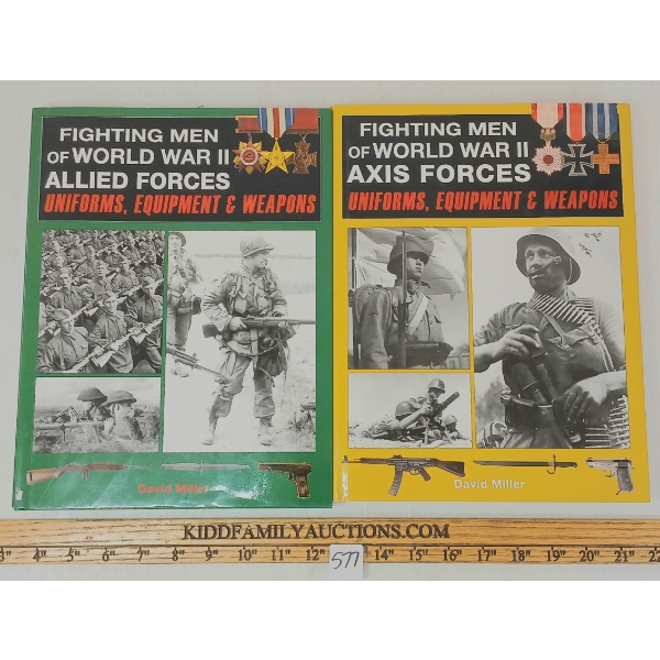 LOT OF 2 - "FIGHTING MEN OF WWII AXIS FORCES" & "ALLIED FORCES" BY DAVID MILLER - HARDCOVERS