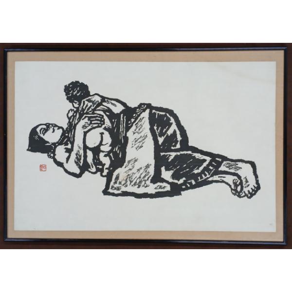 MOTHER W/ CHILD - SIGNED - FRAMED INK ON PAPER 