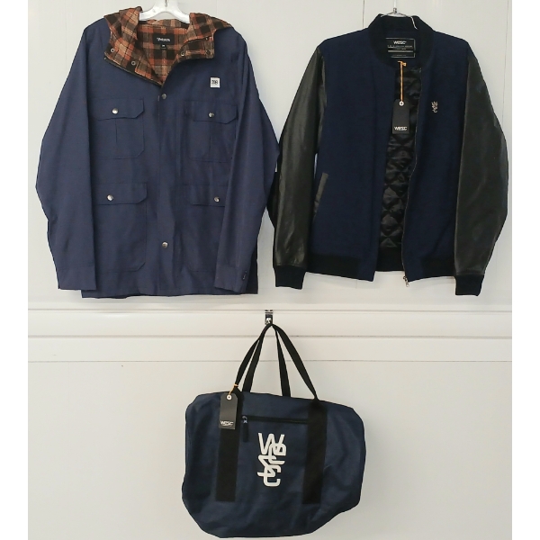 LOT OF 3 - BRIXTON & WESC RIDGE & CORNELIS JACKETS W/ HEMI SPORTS BAG