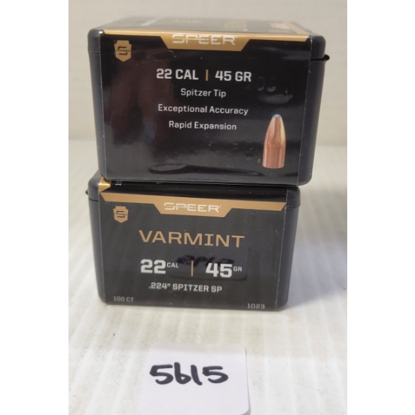 BULLETS: 200X SPEER VARMINT .22 - 45GR - SPITZER TIP - SEALED