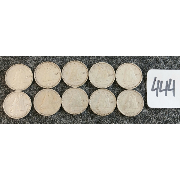LOT OF 10 - 1947 CDN 10 CENT COINS