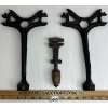 Image 2 : LOT OF 3 - U.S. PAINTED CAST IRON MULTI-USE WAGON WRENCHES - FORGED STEEL AXLE NUT WRENCH