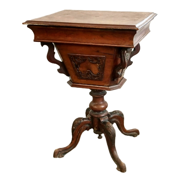 ENGLISH WALNUT & MAHOGANY SEWING TABLE - CIRCA 1840-80's