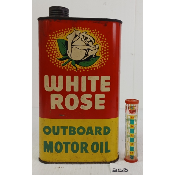 LOT OF 2 - WHITE ROSE OUTBOARD MOTOR OIL QT CAN & DIME BANK