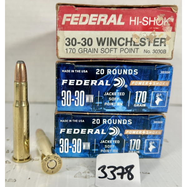 AMMO: 60X FEDERAL .30-30 WIN - 170 GR SP