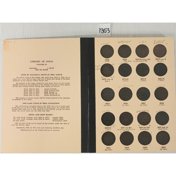 1858-1962 CDN 1 CENT LIBRARY OF COINS BOOKLET