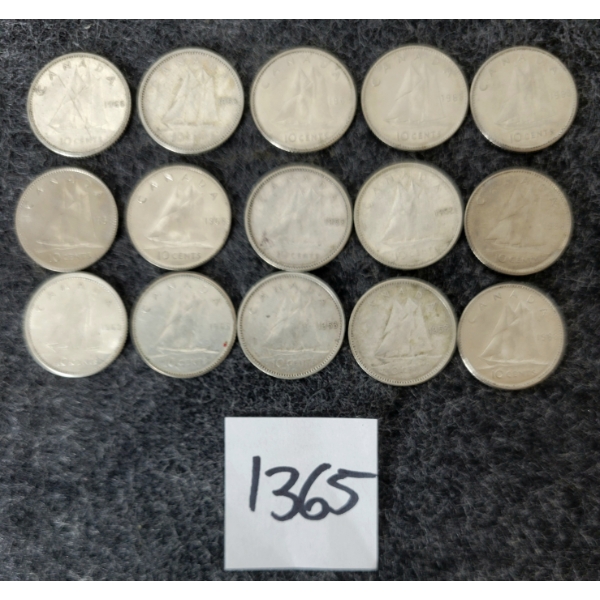 LOT OF 15 - 1952-1968 CDN SILVER DIMES