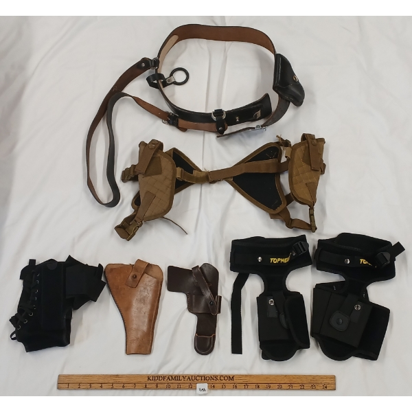 LOT OF 7 - PISTOL HOLSTERS - J.E. LORTIE CO, TOP MEET, ETC