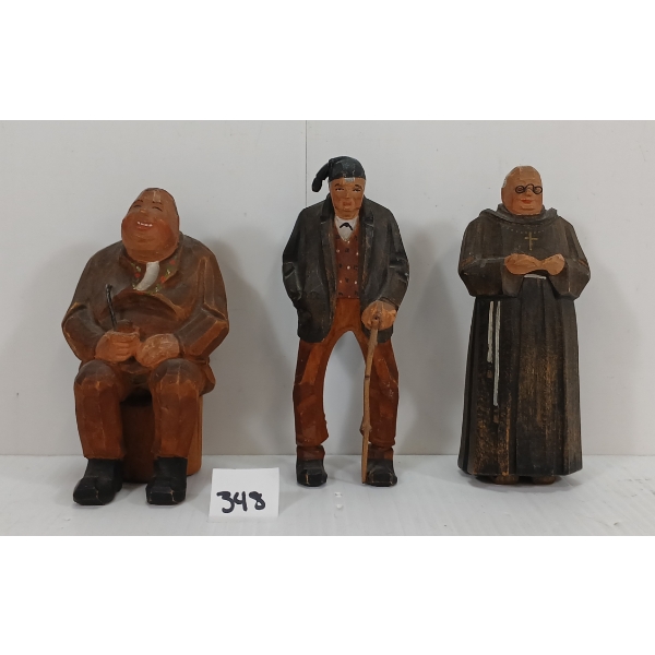 LOT OF 3 - FOLK ART CARVINGS - INCL PRIEST