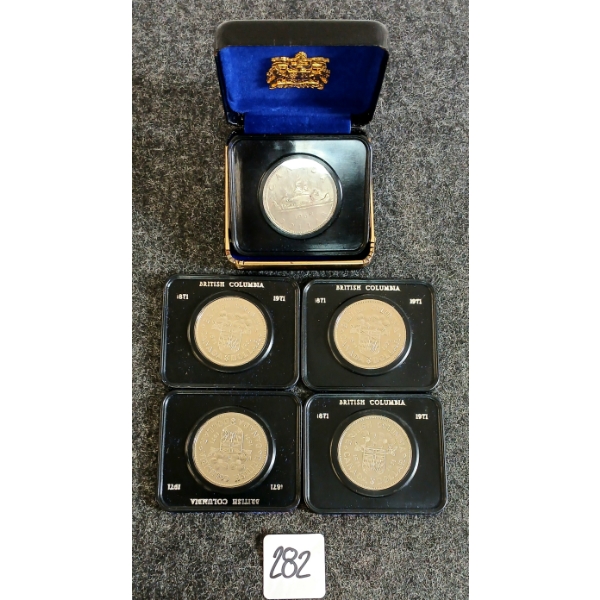 LOT OF 5 - 1971 RCM BRITISH COLUMBIA DOLLAR COINS & 1968 CDN DOLLAR