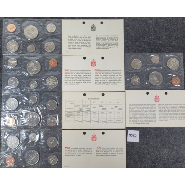 LOT OF 5 - 1972-1978 CDN UNCIRCULATED COIN SETS 