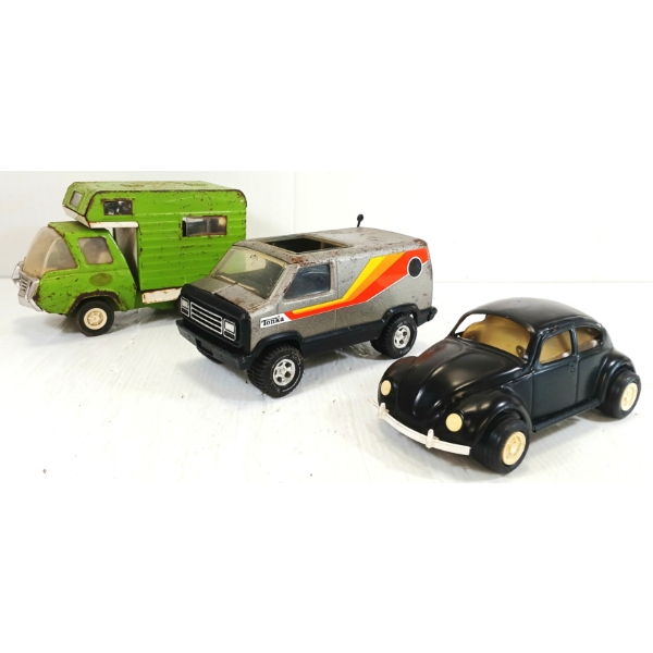 TONKA PRESSED STEEL VOLKSWAGEN BEETLE, VAN & CAMPER