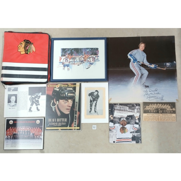 LOT OF 9 - ASSORTED HOCKEY TEAM COLLECTIBLES - BLACK HAWKS, BLUES, JETS, ETC