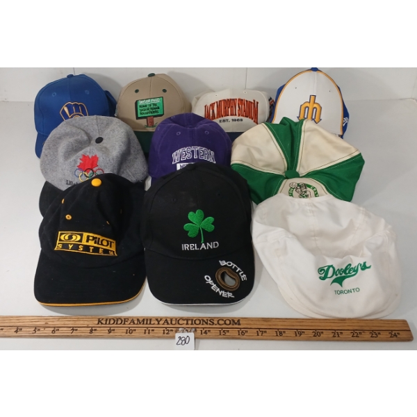 LOT OF 10 - ASSORTED SPORTS BASEBALL CAPS