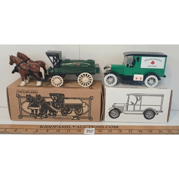 LOT OF 2 - ERTL HORSE WAGON & 1923 1/2 TON TRUCK DIECAST COIN BANKS