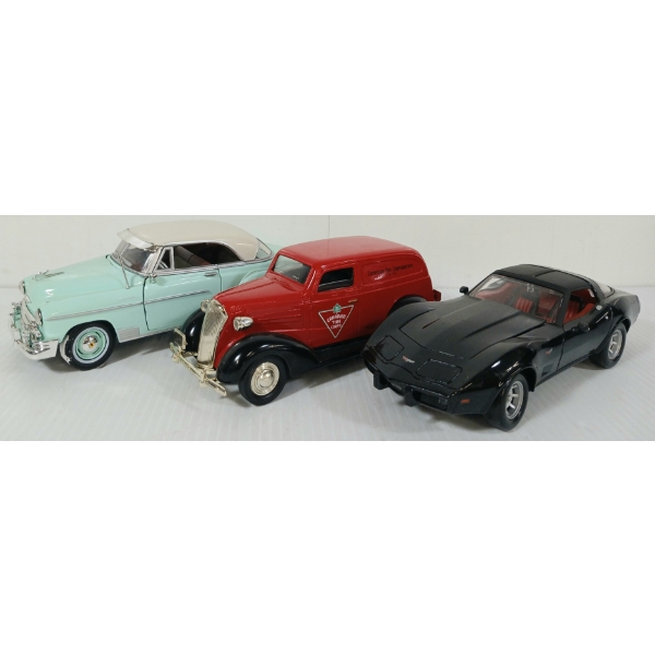 LOT OF 3 - LIBERTY CLASSICS / MOTORMAX DIECAST MODELS - 1979 CORVETTE, '37 CHEVY, ETC 