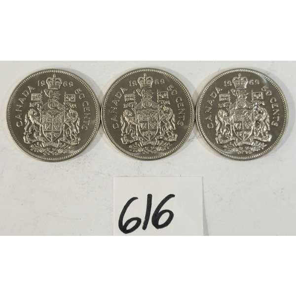 LOT OF 3 - 1969 CDN 50 CENT COINS