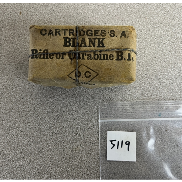 AMMO: APPROX 10X (?) CARTRIDGES SA BLANK RIFLE OR CARBINE BL DC 1884