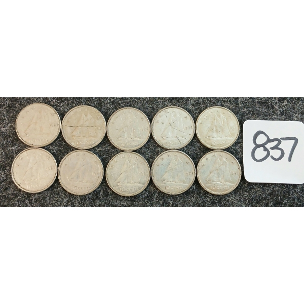 LOT OF 10 - 1968 CDN 10 CENT COINS