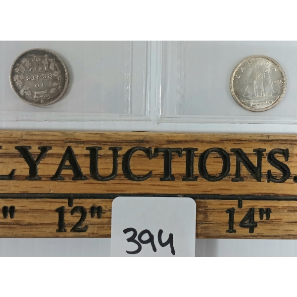 LOT OF 2 - 1899 & 1956 CDN SILVER 10 CENT COINS - ICCS GRADED