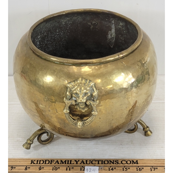 BRASS PLANTER W/ LION HEAD HANDLES
