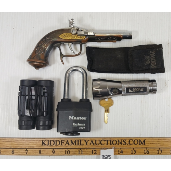LOT OF 4 - MASTERCRAFT LOCK - BUSHMASTER 821BR BINOCULARS & PISTOL LIGHTER, ETC