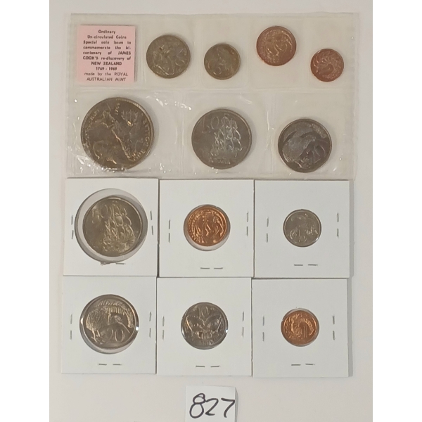 LOT OF 7 - 1968 NEW ZEALAND UNCIRCULATED COINS & 1969 COMMEMORATIVE SET