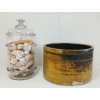 Image 5 : LOT OF 2 - OPEN-TOP STONEWARE CROCK & JAR OF SEASHELLS - INCL CORAL FOSSILS