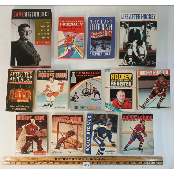 LOT OF 13 - HOCKEY BOOKS & PROGRAMS - "GAME MISCONDUCT", "LIFE AFTER HOCKEY", ETC