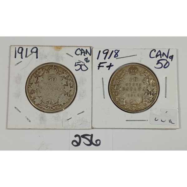 LOT OF 2 - 1918 & 1919 CDN 50 CENT PCS
