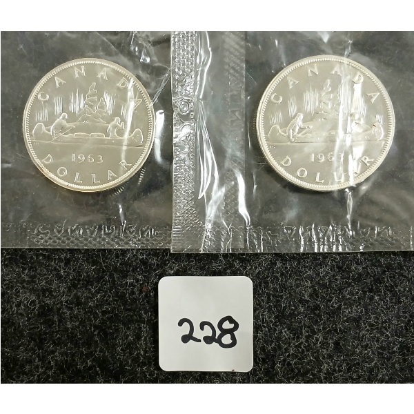  LOT OF 2 - 1963 CDN SILVER DOLLARS - VOYAGEUR