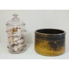Image 3 : LOT OF 2 - OPEN-TOP STONEWARE CROCK & JAR OF SEASHELLS - INCL CORAL FOSSILS