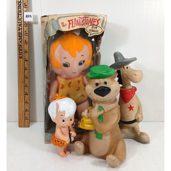 LOT OF 4 - KNICKERBOCKER FLINTSTONES PEBBLES DOLL, BAMM-BAMM, YOGI BEAR & MCGRAW SQUEAK TOYS