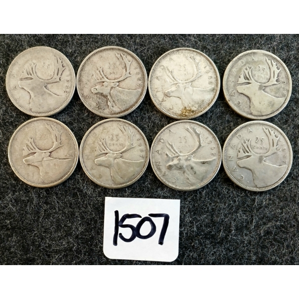 LOT OF 8 - 1937-1965 CDN 25 CENT COINS