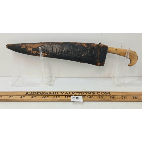 INDO-PERSIAN HORN HANDLE DAGGER W/ SHEATH